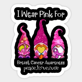 I wear pink for breast cancer awareness peace love cure Sticker